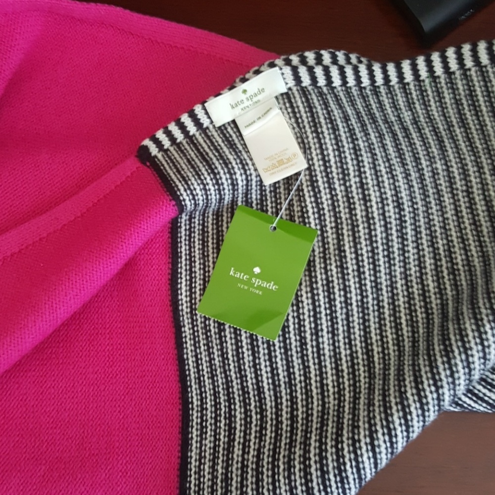 *Sold*Kate Spade Black/White Stripe,Pink Scarf NWT - Picture 2 of 2